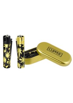 Clipper Feuerzeug Metal Leaves Gold mit Deckel Gold +...
