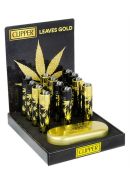 Clipper Feuerzeug Metal Leaves Gold mit Deckel Gold + Geschenkbox Kappe Gold